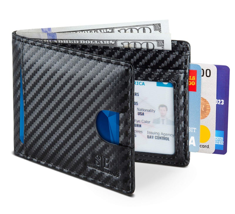 SERMAN BRANDS RFID Blocking Slim Bifold Genuine Leather Thin Minimalist Front Pocket Wallets for Men Billfold Wallet Men Gift (Modern Black 2.0) - Image 1